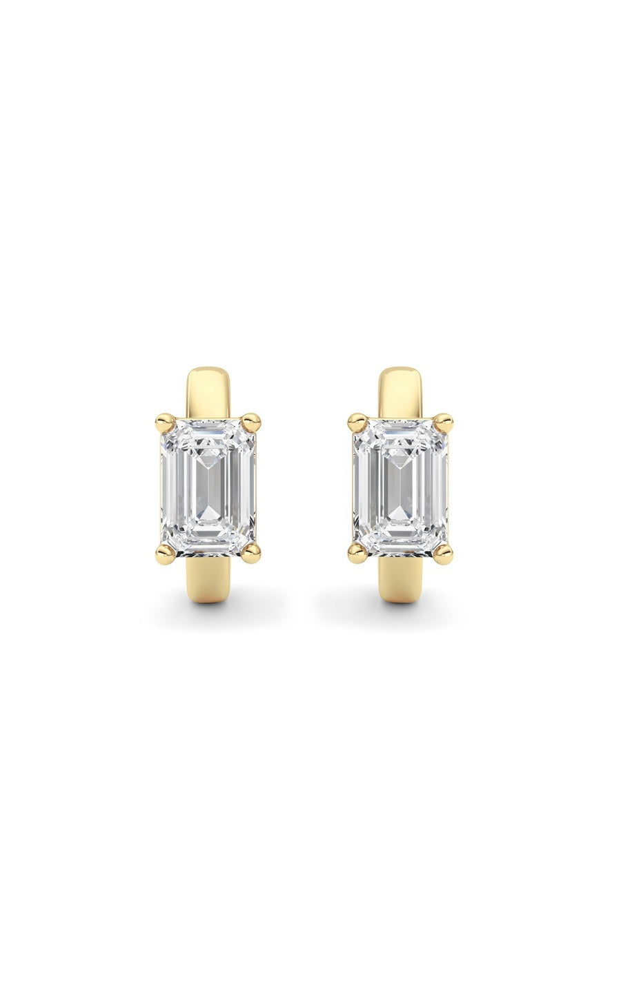 2Cttw Emerald Shaped Lab Grown Diamond (F/VS ) Huggie Earrings in 14K Gold