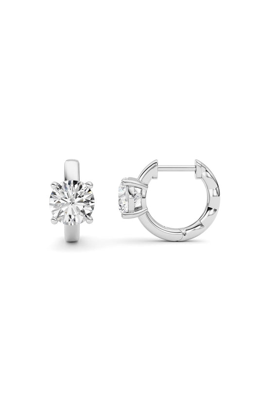 2CTW Round Shaped Lab Grown Diamond (F/VS ) Huggie Earrings in 14K Gold