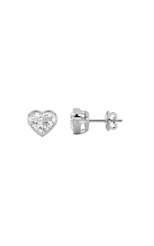 2Cttw Heart Shaped Lab Grown Diamond (F/VS) BezelSet Stud Earrings in 14K Gold