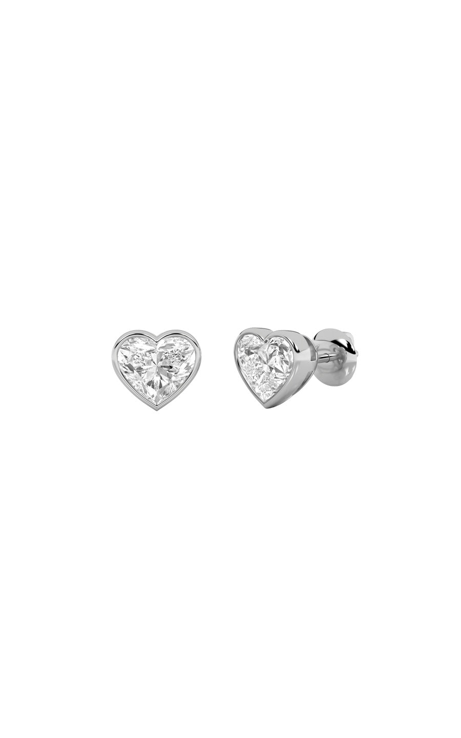 2Cttw Heart Shaped Lab Grown Diamond (F/VS) BezelSet Stud Earrings in 14K Gold