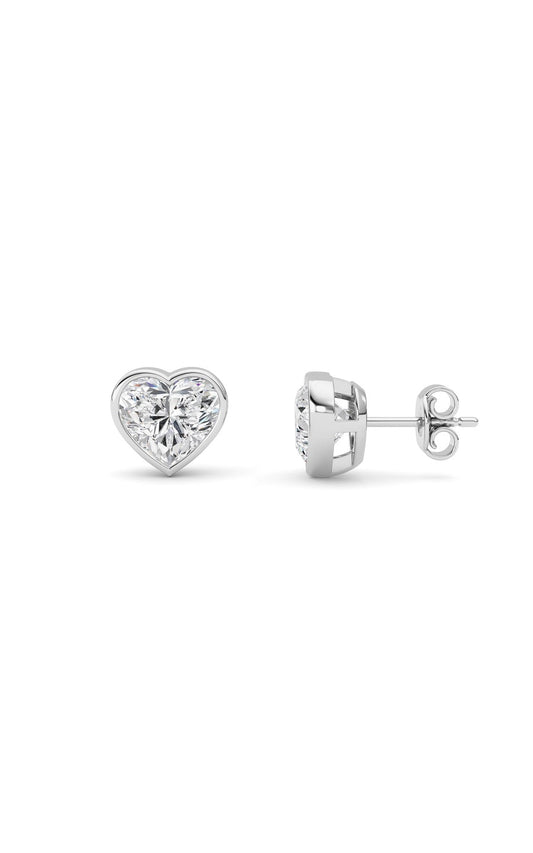 4CTW Heart Shaped Lab Grown Diamond (F/VS) Bezel Set Stud Earrings in 14K Gold