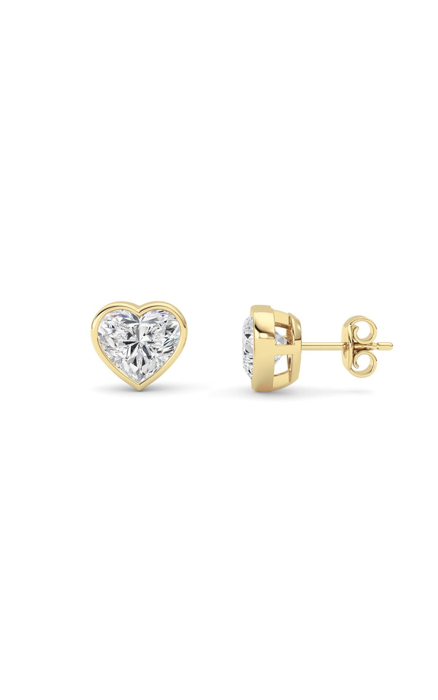 4Cttw Heart Shaped Lab Grown Diamond (F/VS) BezelSet Stud Earrings in 14K Gold
