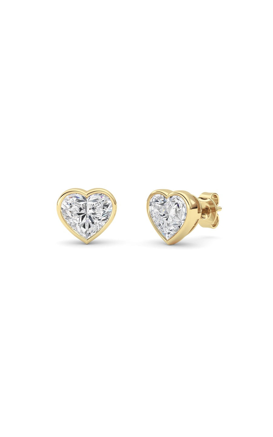 4Cttw Heart Shaped Lab Grown Diamond (F/VS) BezelSet Stud Earrings in 14K Gold