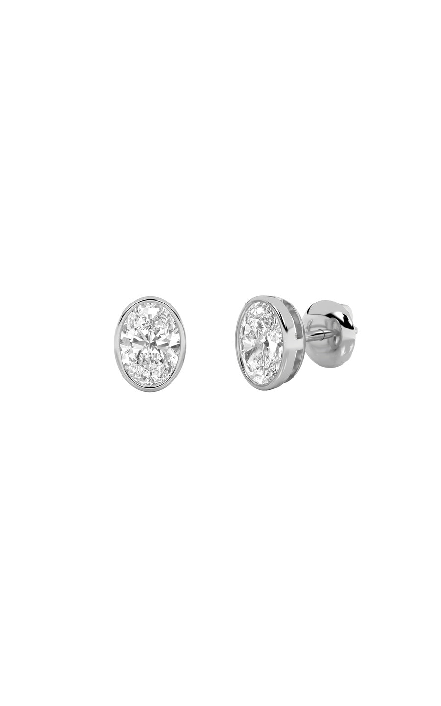 2Cttw Oval Shaped Lab Grown Diamond (F/VS) Bezel Set Stud Earrings in 14K Gold