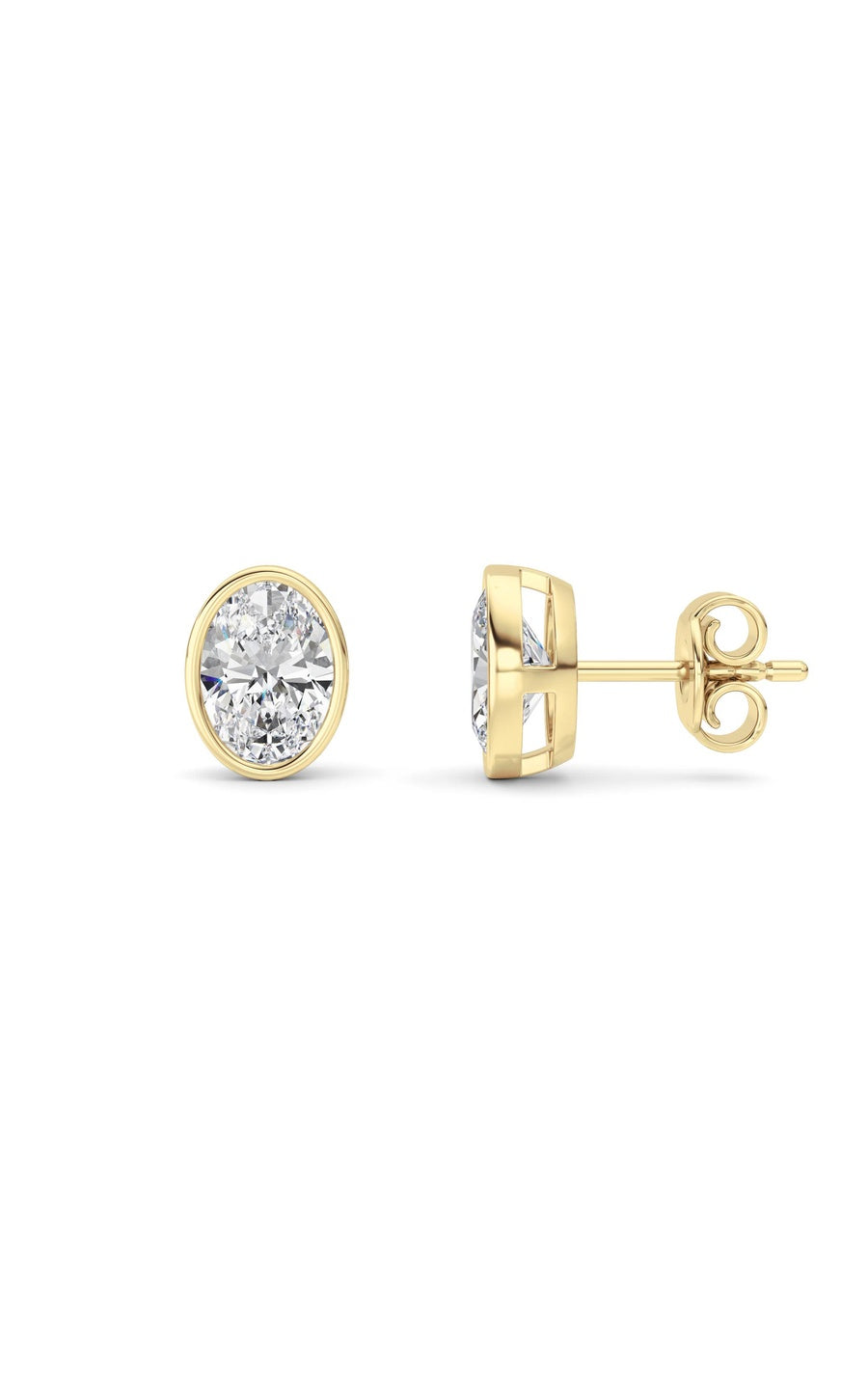 2Cttw Oval Shaped Lab Grown Diamond (F/VS) Bezel Set Stud Earrings in 14K Gold