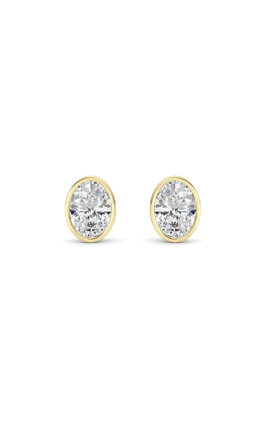 2Cttw Oval Shaped Lab Grown Diamond (F/VS) Bezel Set Stud Earrings in 14K Gold