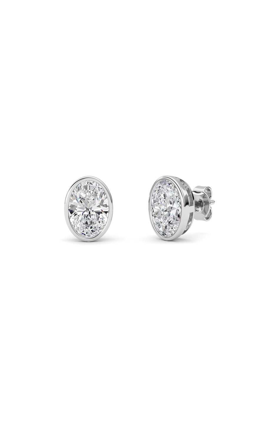 4Cttw Oval Shaped Lab Grown Diamond (F/VS) Bezel Set Stud Earrings in 14K Gold