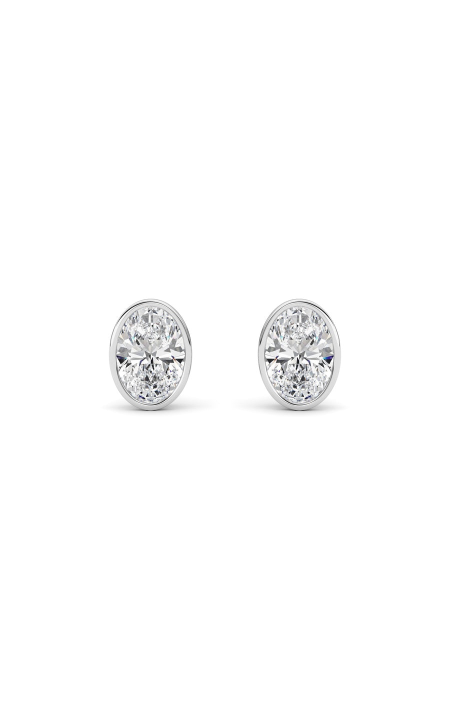 4Cttw Oval Shaped Lab Grown Diamond (F/VS) Bezel Set Stud Earrings in 14K Gold