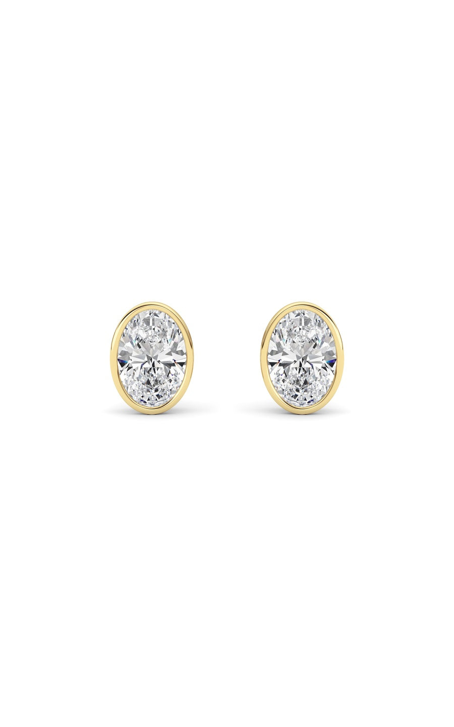 4Cttw Oval Shaped Lab Grown Diamond (F/VS) Bezel Set Stud Earrings in 14K Gold