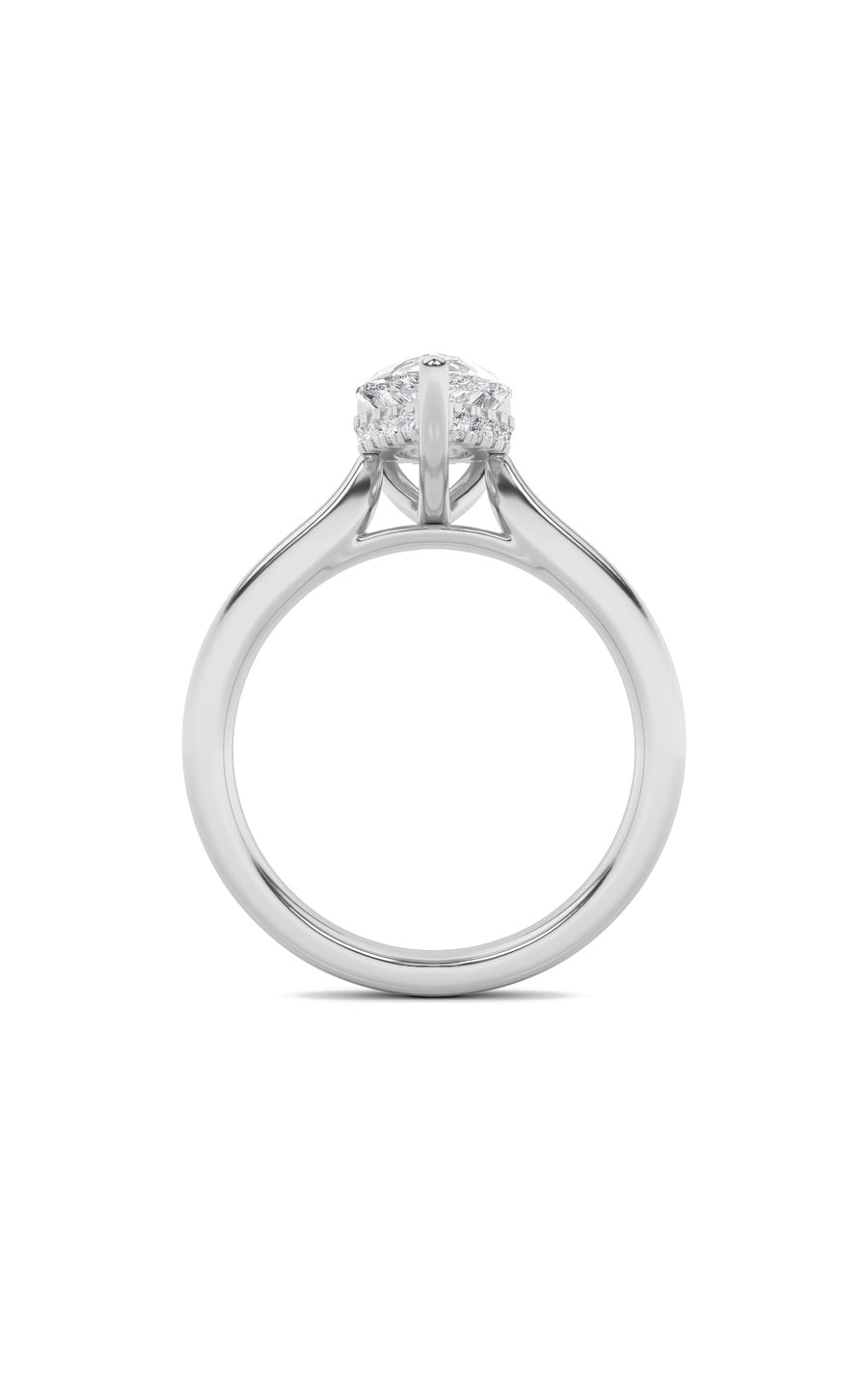 2Cttw Pear Shaped Lab Grown Diamond (F/VS) HiddenHalo Cathedral Shank Engagement Ring in 14K Gold