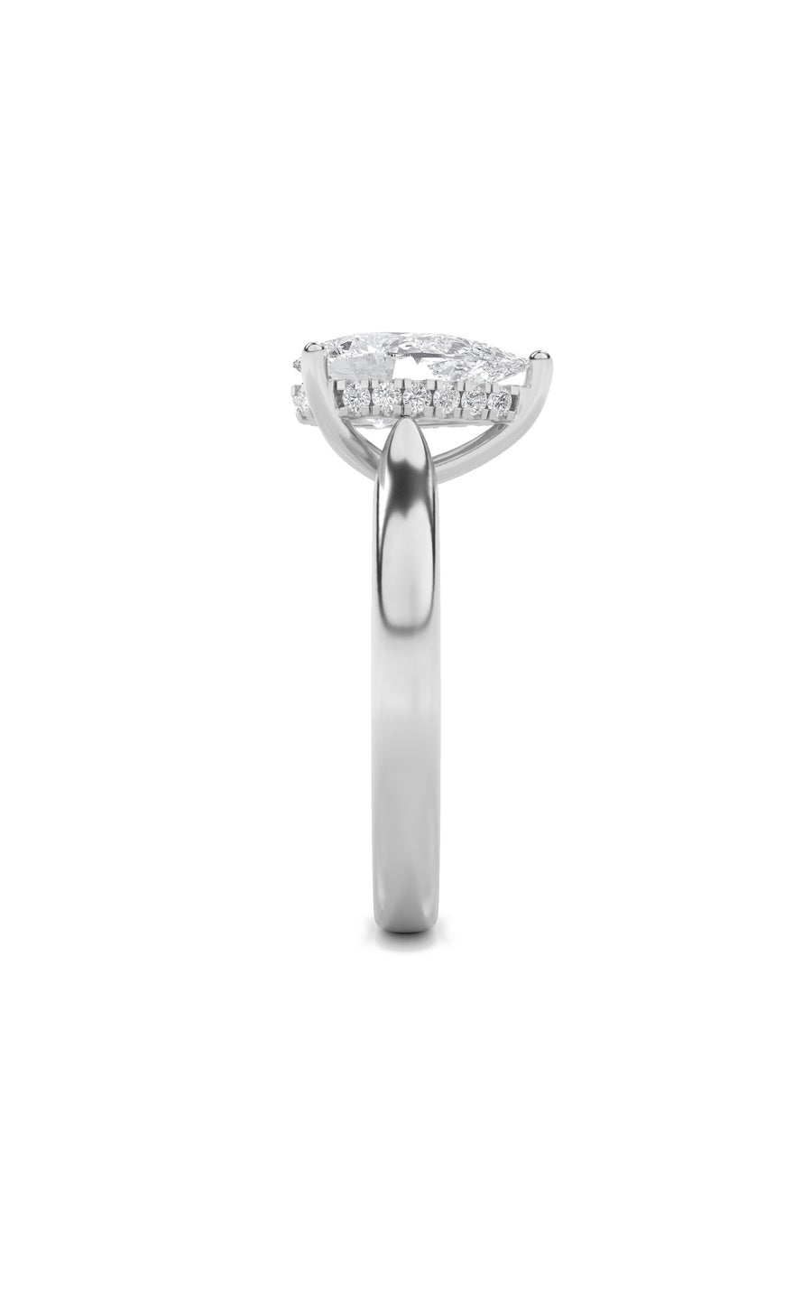 2Cttw Pear Shaped Lab Grown Diamond (F/VS) HiddenHalo Cathedral Shank Engagement Ring in 14K Gold