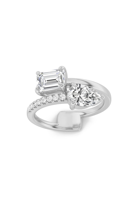 1.5Cttw Pear Shaped Lab Grown Diamond (F/VS) Toi et Moi Fashion Ring in 14K Gold