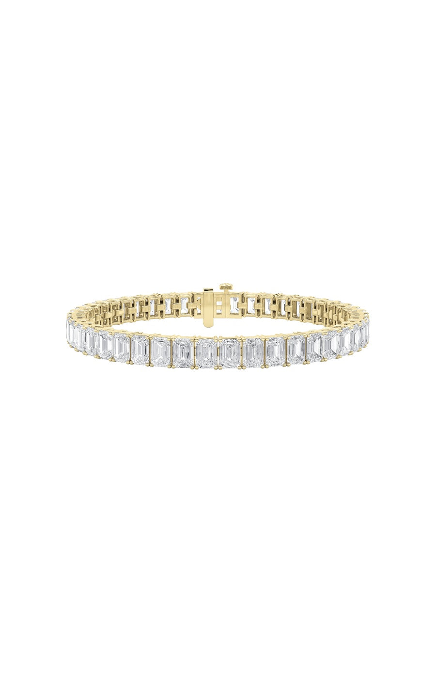 18.5Cttw Emerald Shaped Lab Grown Diamond (F/VS) East West Line Bracelet in 14K Gold
