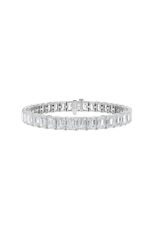 21.5Cttw Emerald Shaped Lab Grown Diamond (F/VS) East West Line Bracelet in 14K Gold
