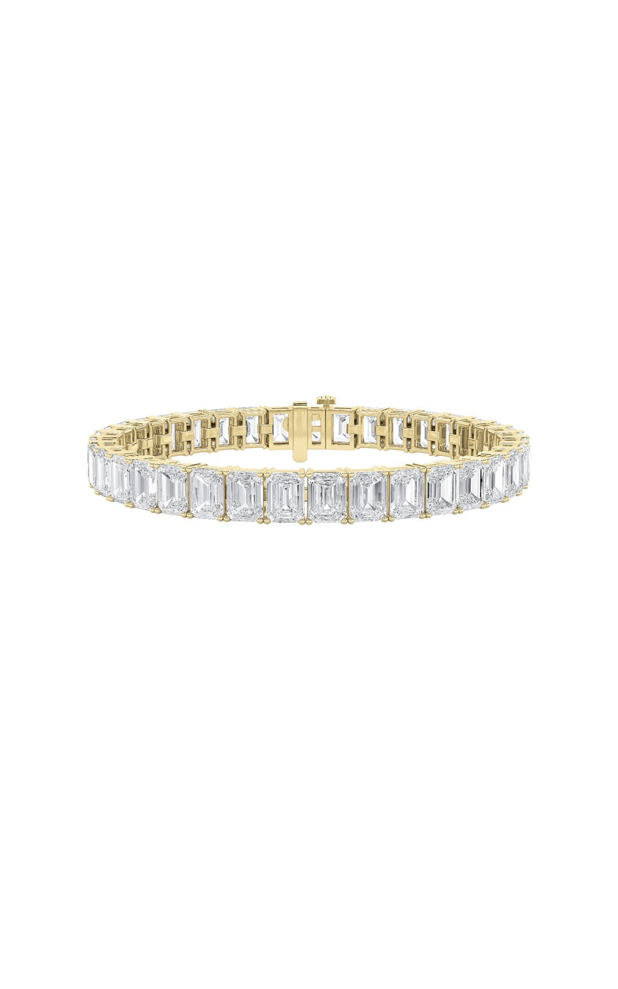 21.5Cttw Emerald Shaped Lab Grown Diamond (F/VS) East West Line Bracelet in 14K Gold