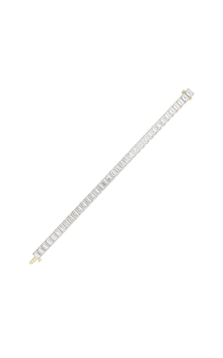 21.5Cttw Emerald Shaped Lab Grown Diamond (F/VS) East West Line Bracelet in 14K Gold