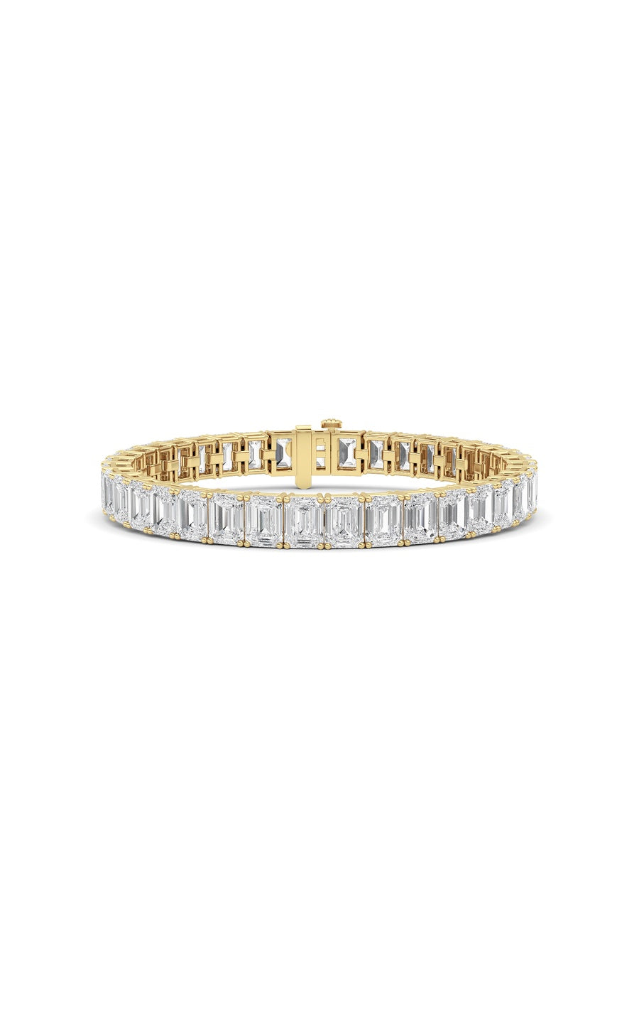 27Cttw Emerald Shaped Lab Grown Diamond (F/VS) East West Line Bracelet in 14K Gold