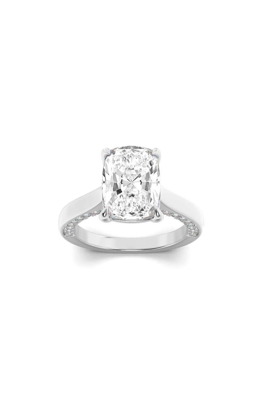 2.5CTW Elongated Cushion Shaped Lab Grown Diamond (F/VS) Accented Bridge Shank Engagement Ring in 14K Gold