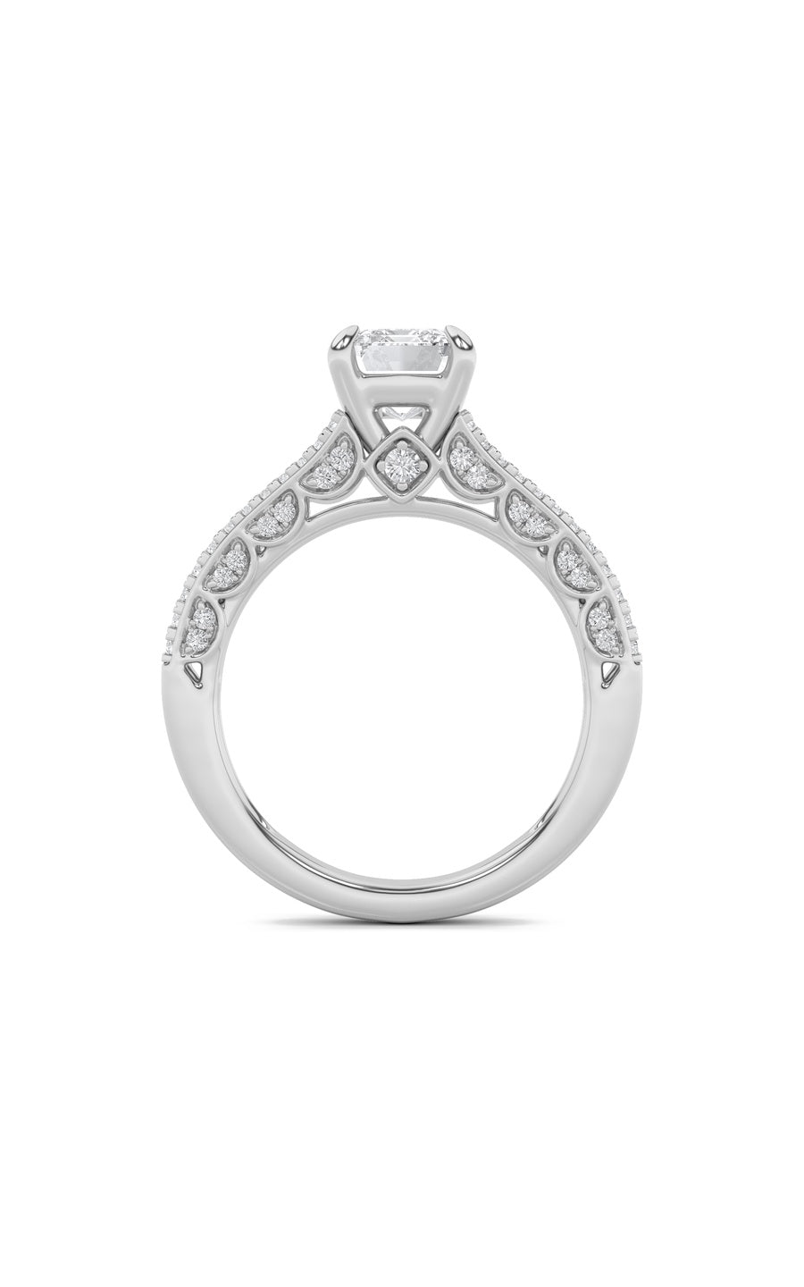 2CTW Emerald Shaped Lab Grown Diamond (G/VS) Split Shank Accented Engagement Ring in 14K Gold