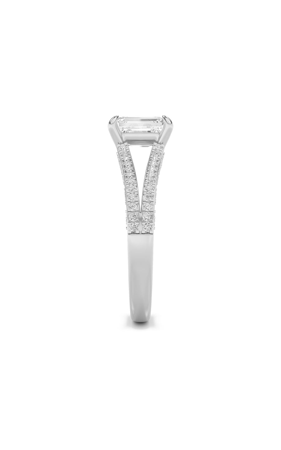 2CTW Emerald Shaped Lab Grown Diamond (G/VS) Split Shank Accented Engagement Ring in 14K Gold